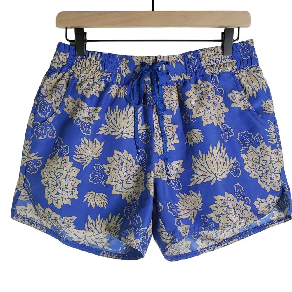 Roots Canada Lotus Floral Board Shorts Sz M‎ Blue Tan
